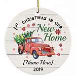 First Christmas In Our New Home Personalized Christmas Ornament Keepsake - Circle Porcelain Ceramic Ornament