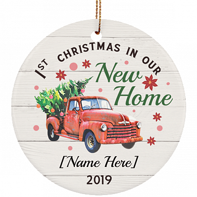 First Christmas In Our New Home Personalized Christmas Ornament Keepsake - Circle Porcelain Ceramic Ornament