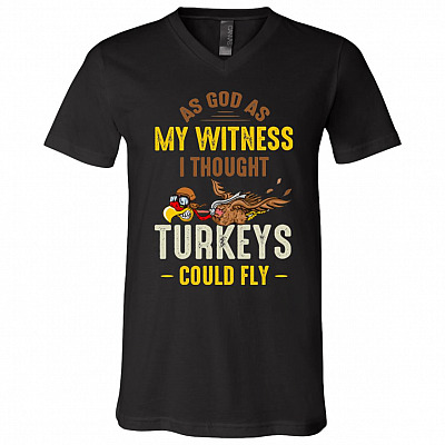 First Annual WKRP Turkey T-Shirt V-neck - Funny Turkey I Thought Turkeys Could Fly Shirt Thanksgiving Shirt