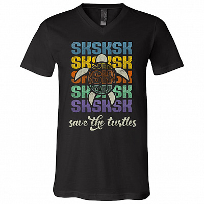 Sksksk Save The Turtles T-Shirt V-neck - Save The Turtles Retro Style Skip A Straw Vintage Style Tee Shirt Wn