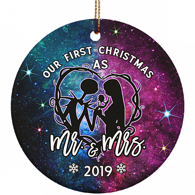 Our First Christmas As Mr Mrs Decorative Christmas Ornament - Holiday Flat Circle Porcelain Ceramic Ornament