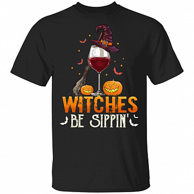 Funny Halloween Wine Glasses Witches Be Sippin' T-Shirt