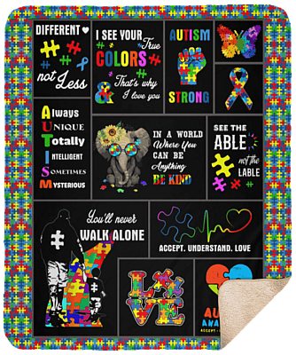 Alternative view of Autism Awareness in A World Where You Can-Be Anything Be-Kind Velveteen Micro Fleece Blanket - Fleece Sherpa Blanket
