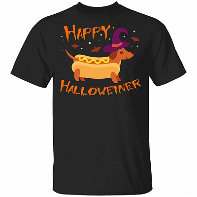 Funny Halloween Witch Dog Happy Halloweiner T-Shirt For Dachshund Mom Dad