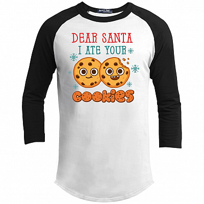 Kids Dear Santa I Ate Your Cookies 3/4 Raglan Jersey Shirt - Christmas Gift Baseball