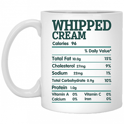 Whipped Cream Nutrition Facts Funny Thanksgiving Christmas Ceramic Coffee Mug - Beer Stein - Water Bottle