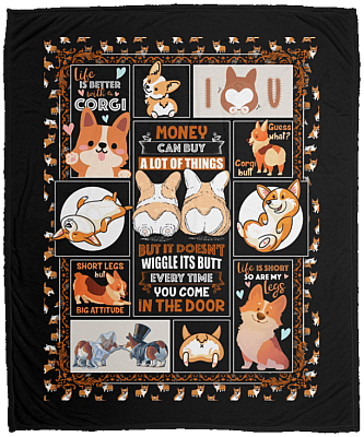Cute Corgi Money Can Buy A Lot Of Things But It Doesn't Wiggle Its Butt Fleece Blanket - Premium Sherpa Blanket