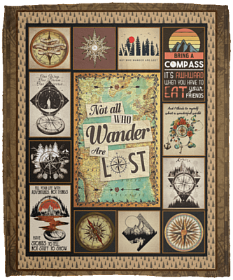 Not All Who Wander Are Lost Vintage Compass Hiking Fleece Blanket - Premium Sherpa Blanket