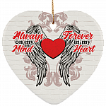 Always On My Mind Forever In My Heart Ornament Keepsake - Flat Heart Porcelain Ceramic Ornament