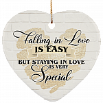 Falling In Love Is Easy But Staying In Love Is Very Special Decorative Christmas Flat Circle Ceramic Ornament