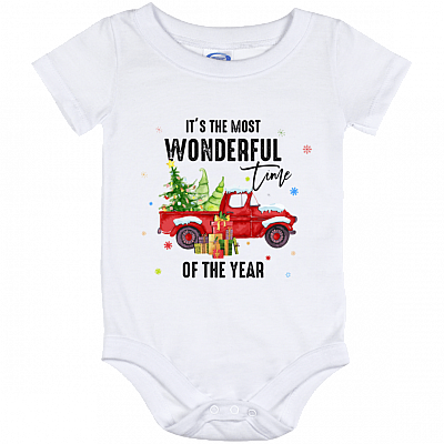 It's The Most Wonderful Time Of The Year Christmas Truck Baby Onesie - Baby Infant Bodysuit
