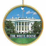 The White-House Decorative Christmas Ornament Keepsake - Holiday Flat Circle Porcelain Ceramic Ornamentv