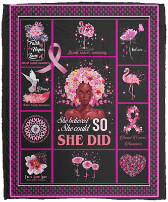 She Believe She Could So She Did Breast Cancer Awareness Pink Fleece Blanket - Premium Sherpa Blanket