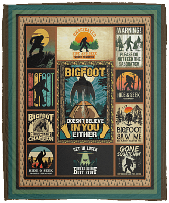 Vintage Retro Bigfoot Doesn't Believe In You Either Fleece Blanket - Premium Sherpa Blanket - Woven Blanket
