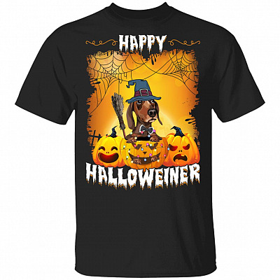 Funny Halloween Dog Witch Happy Halloweiner T-Shirt For Dachshund Mom Dad