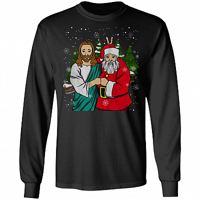 Santa And Jesus Christmas Hoodie - Sweatshirt - Long Sleeve Shirt