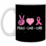 Peace Love Cure Breast Cancer Awareness Pink Ribbon Ceramic Coffee Mug - Beer Stein - Water Bottle