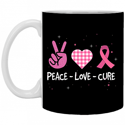 Peace Love Cure Breast Cancer Awareness Pink Ribbon Ceramic Coffee Mug - Beer Stein - Water Bottle