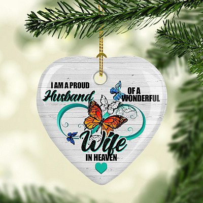 Alternative view of I Am A Proud Husband Of A Wonderful Wife In Heaven Ornament Keepsake - Flat Circle Porcelain Ceramic Ornament