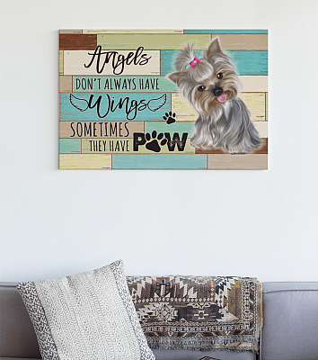 Alternative view of Angels Don't Always Have Wings Yorkshire Terrier Gallery Wrapped Framed Canvas Prints - Unframed Poster