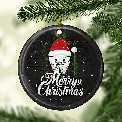 Alternative view of Merry Christmas Dental Assistant Tooth Xmas Christmas Ornament Keepsake - Circle Porcelain Ceramic Ornament