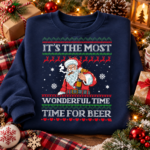 Funny Xmas Santa It's The Most Wonderful Time For A Beer Ugly Christmas Sweater - Thumbnail Image 3