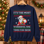 Funny Xmas Santa It's The Most Wonderful Time For A Beer Ugly Christmas Sweater - Thumbnail Image 4