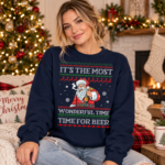 Funny Xmas Santa It's The Most Wonderful Time For A Beer Ugly Christmas Sweater - Thumbnail Image 5
