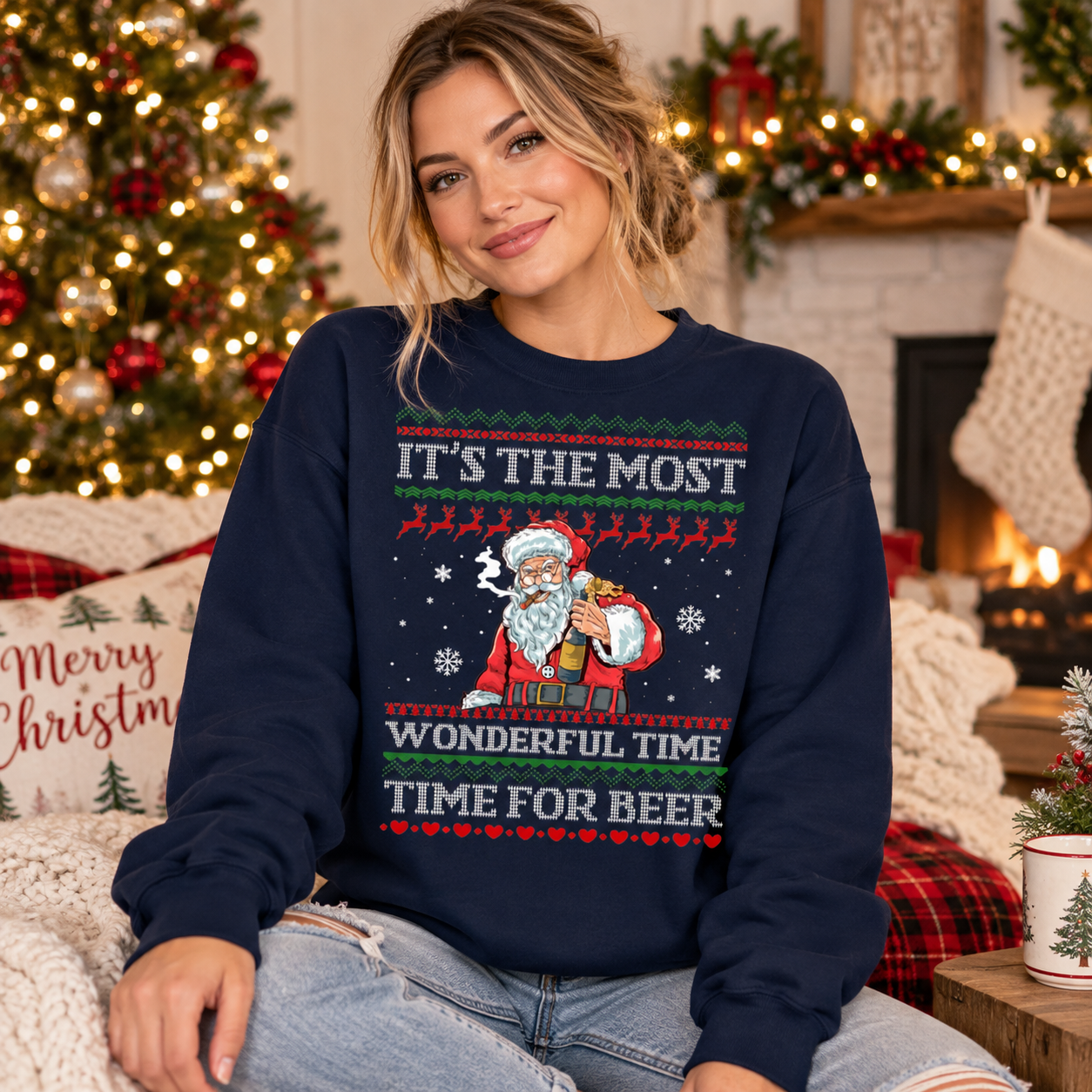 Funny Xmas Santa It's The Most Wonderful Time For A Beer Ugly Christmas Sweater - Image 5