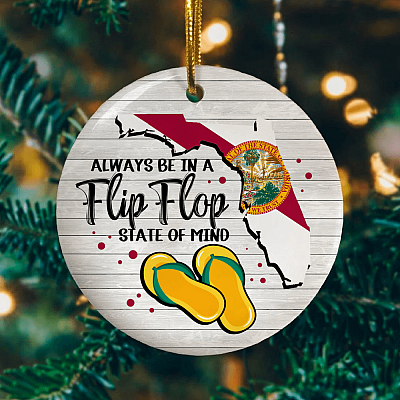 Alternative view of Always-Be a Flip Flop State Of-Mind Florida Christmas Ornament Keepsake - Circle Porcelain Ceramic Ornament
