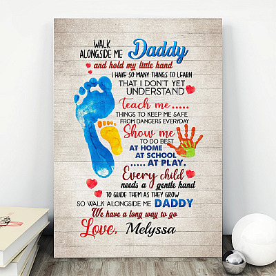 Alternative view of Personalized Walk Alongside Me Daddy and Hold My Little Hand Framed Canvas Prints - Unframed Poster