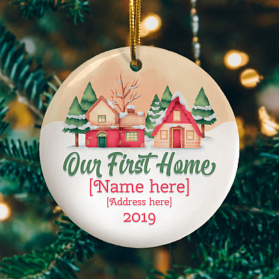 Alternative view of Personalized Our New House First Christmas New Home Address Decorative Christmas Flat Circle Ornament Keepsake