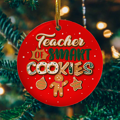 Alternative view of Teacher Of Smart Cookies Christmas Ornament Keepsake - Holiday Flat Circle Porcelain Ceramic Ornament