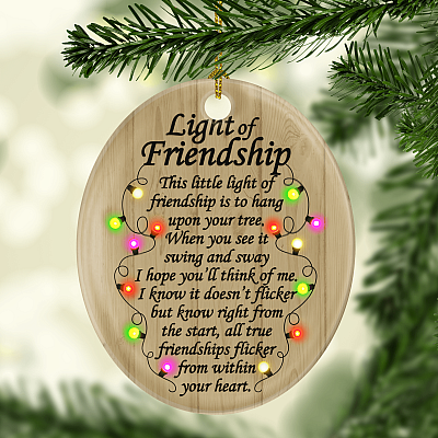 Alternative view of Light Of Friendship Christmas Ornament Keepsake - Holiday Flat Oval Porcelain Ceramic Ornament