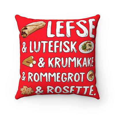 Lefse Lutefisk Krumkake Rommegrot Rosette Decorative Pillow - Indoor Outdoor Cushion