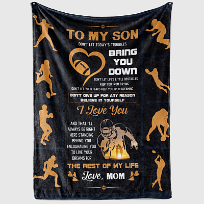 Alternative view of To My Son Don't Let Today's Troubles Football Fleece Blanket - Premium Sherpa Blanket - Woven Blanket