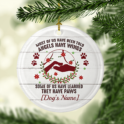 Alternative view of Personalized Some Of Us Have Learned Angels Have Paws Ornament Keepsake - Flat Circle Porcelain Ceramic Ornament