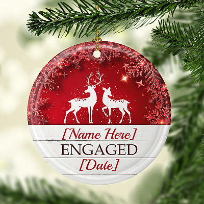Alternative view of Engagement Personalized Christmas Ornament Keepsake - Circle Porcelain Ceramic Ornament