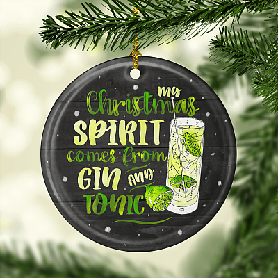 Alternative view of My Christmas Spirit Comes From Gin And Tonic Christmas Ornament Keepsake - Circle Ceramic Ornament