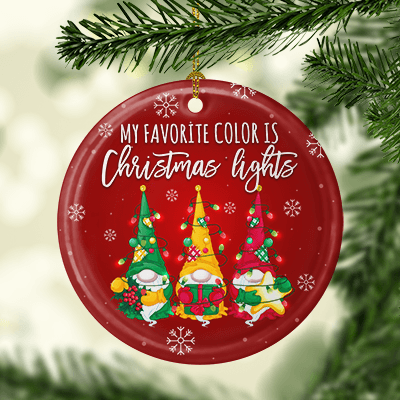 Alternative view of Three Red Gnomes Decorative Christmas Ornament Keepsake Santa Gnomes Flat Circle Porcelain Ceramic Ornament