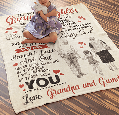 Alternative view of Grandpa and Grandma to My Granddaughter May You Always Know That You Are Strong Fleece Blanket - Premium Sherpa Blanket