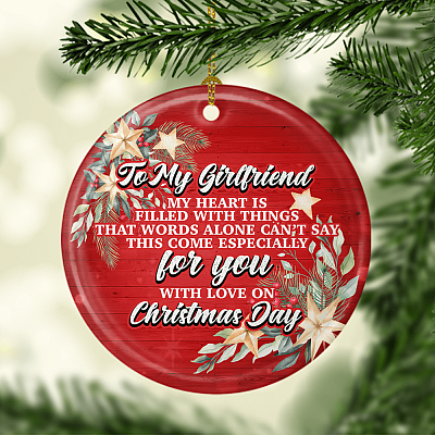 Alternative view of To My Girlfriend My Heart Is Filled With Things Christmas Flat Circle Porcelain Ceramic Ornament Keepsake
