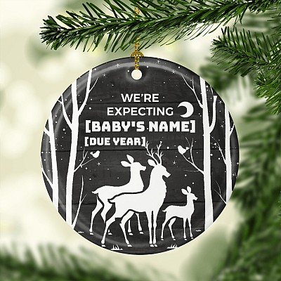 Alternative view of We're Expecting Baby Announcement Personalized Christmas Ornament Keepsake - Circle Ceramic Ornament
