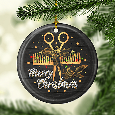 Alternative view of Merry Christmas Hairstylist Hairdresser Decorative Circle Christmas Ornament Keepsake