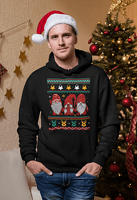 Alternative view of Christmas Three Gnomes ELF Funny Gomies Hoodie - Sweatshirt - Long Sleeve
