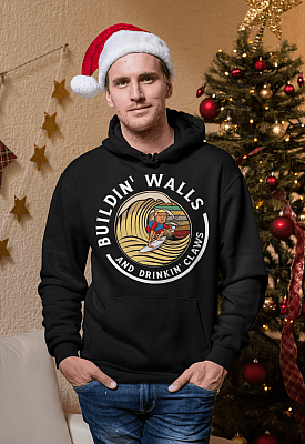 Alternative view of Buildin' Walls and Drinkin' Claws Trump Funny Political Hoodie - Long Sleeve - Sweatshirt