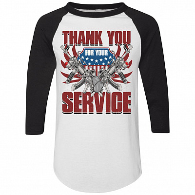 Thank You For Your Service Veteran 3/4 Raglan Jersey Shirt - Baseball Tee - Veterans Day Shirt