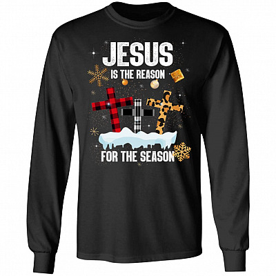 Jesus Is The Reason For The Season Plaid Cross Hoodie - Christmas Sweatshirt - Long Sleeve