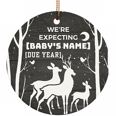 We're Expecting Baby Announcement Personalized Christmas Ornament Keepsake - Circle Ceramic Ornament