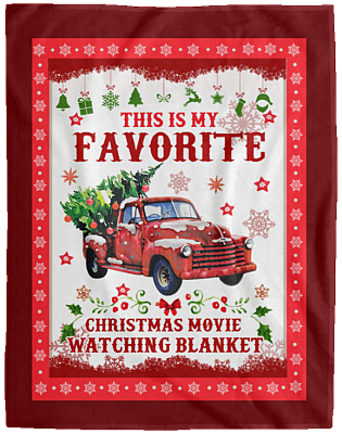 This Is My Favorite Christmas Movie Watching Fleece Blanket - Red Truck Merry Xmas Tree Sherpa Woven Blanket